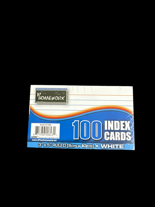 Index Card 3” x 5” Rayada Blanca Pq.100