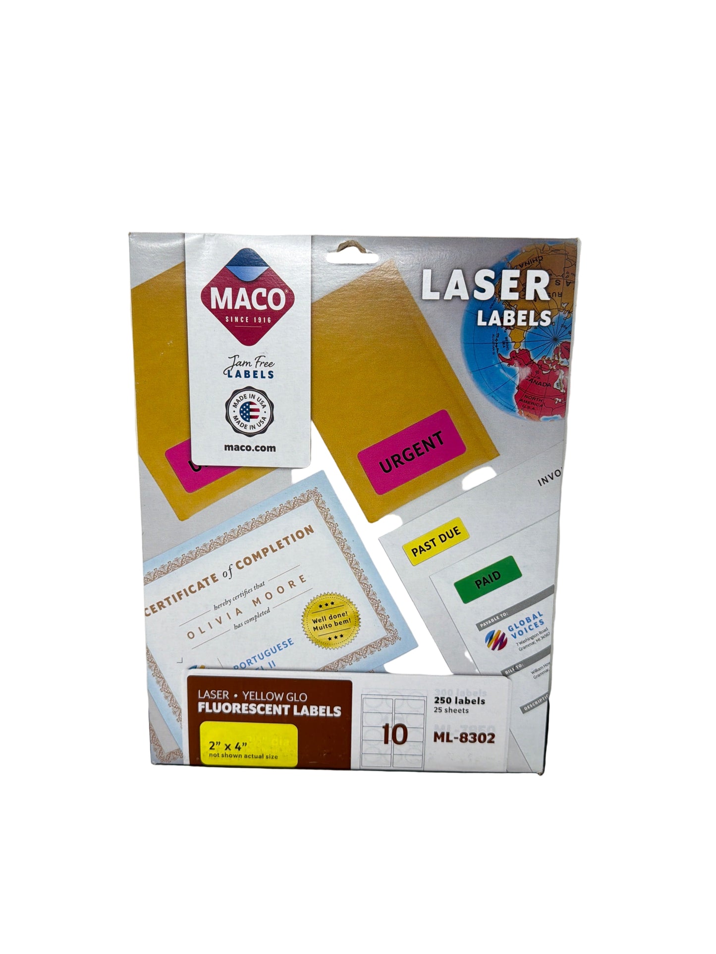 LABELS FLUORESCENT 2" X 4" YELLOW GLOW 250 PC