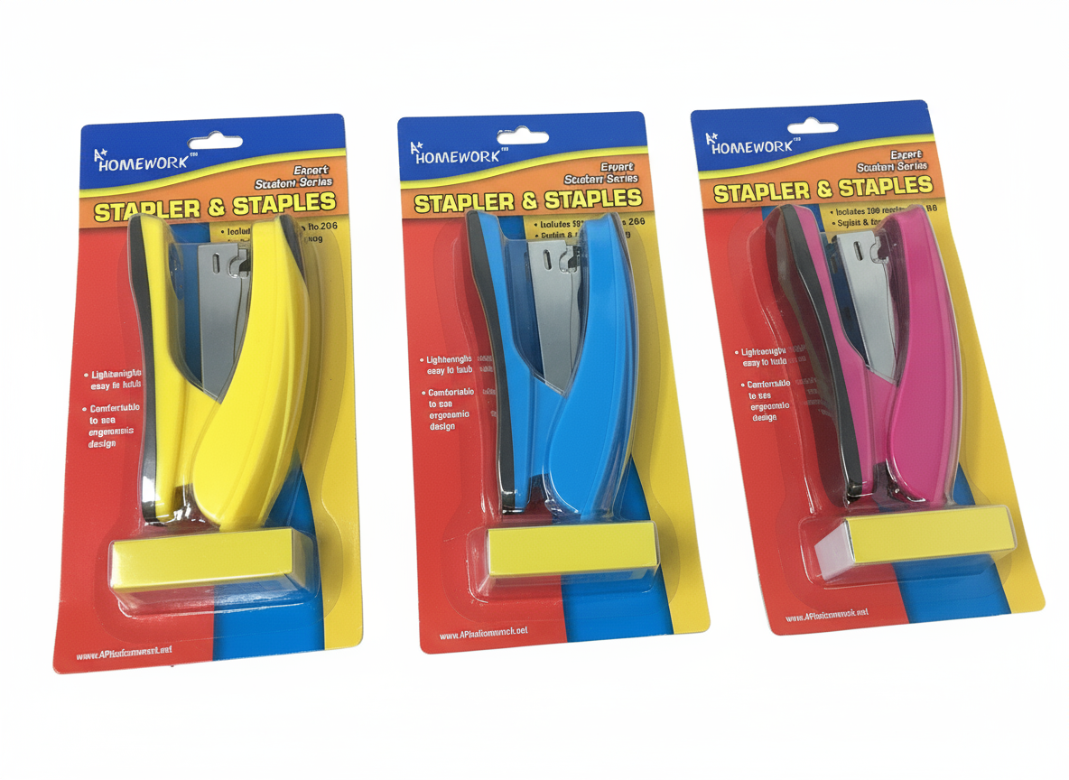 STAPLER STAMDAR DESK 5" W/STAPLES ASSORTED COLORS