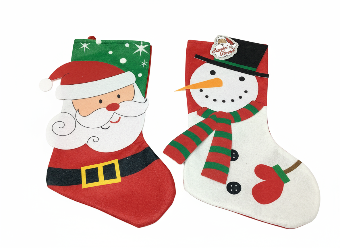 STOCKING SANTA & SNOWMAN 47CM 2AS T D