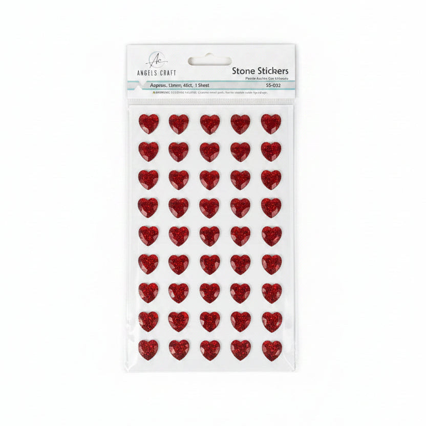 SUGAR STONE STICKERS RED HEART 45CT