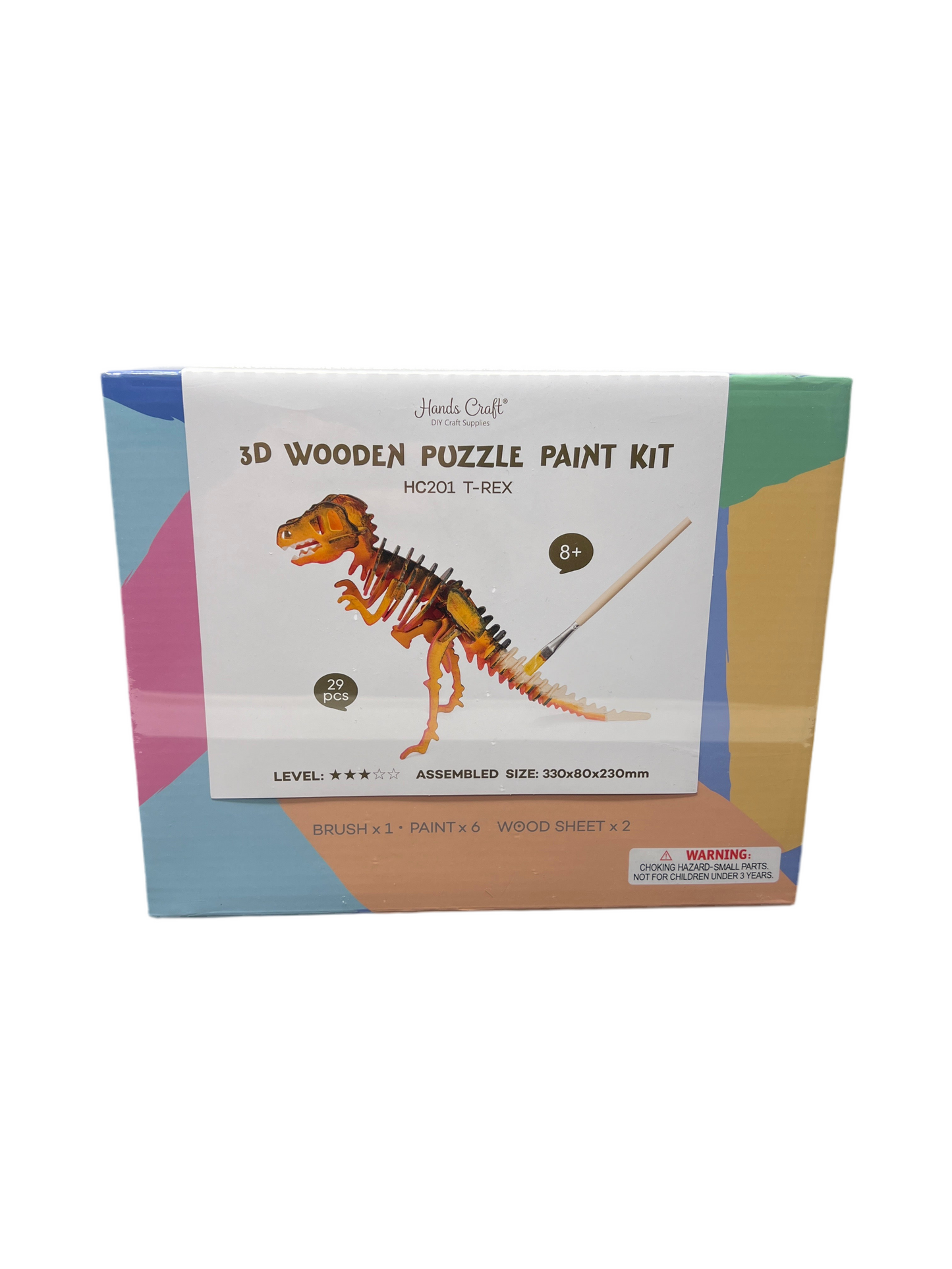 DIY 3D WOODEN PUZZLE WITH PAINT KIT: T-REX