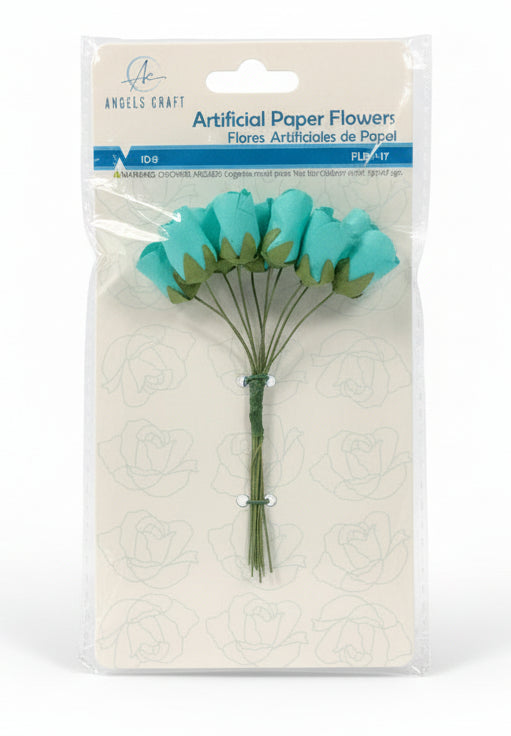 Artifial Paper Flower | Flores Artificiales de Papel | Turquoise  | Size: 1.85" | 10 ct