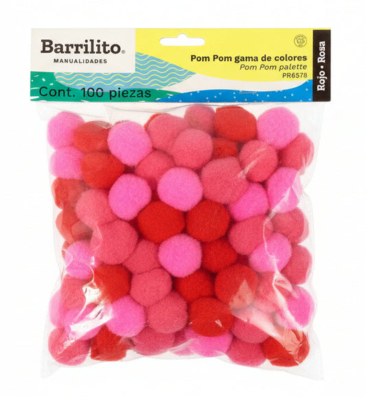 Pom-Pom Gama de Colores Rosa -Rojo | 100 pcs