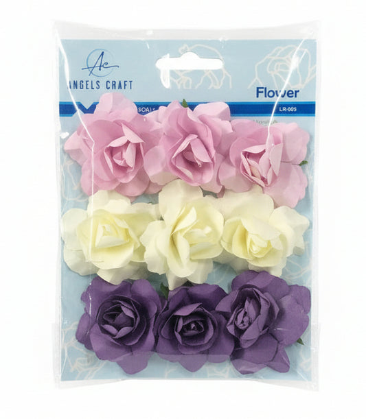 Flores de Papel Crema, Rosa , Morado | PAPER FLOWER CREAM, PINK, PURPLE | 2 1/2IN