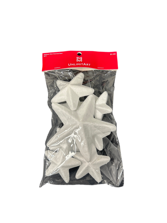 POLYFOAM STARS ASSORTED SIZES 8PCS
