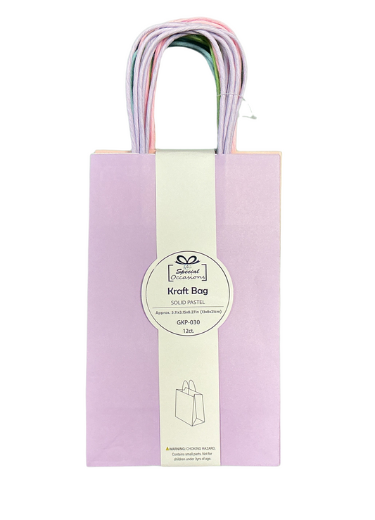 12 ct. Medium Kraft Bag- 4 Pastel Color (Light Pink, Light Purple, Mint, Light Blue)5.11x3.15x8.27in (13x8x21CM)