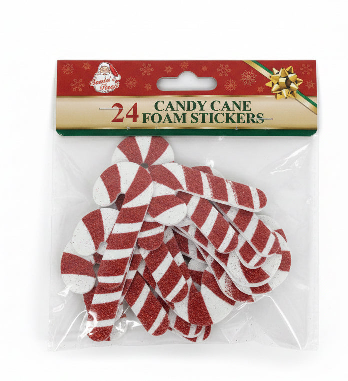 Candy Cane Foam Stickers 2IN 24PK
