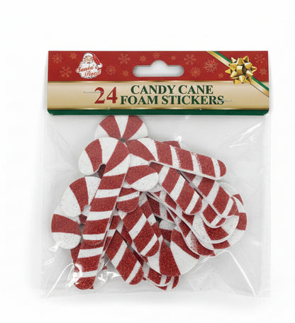Candy Cane Foam Stickers 2IN 24PK