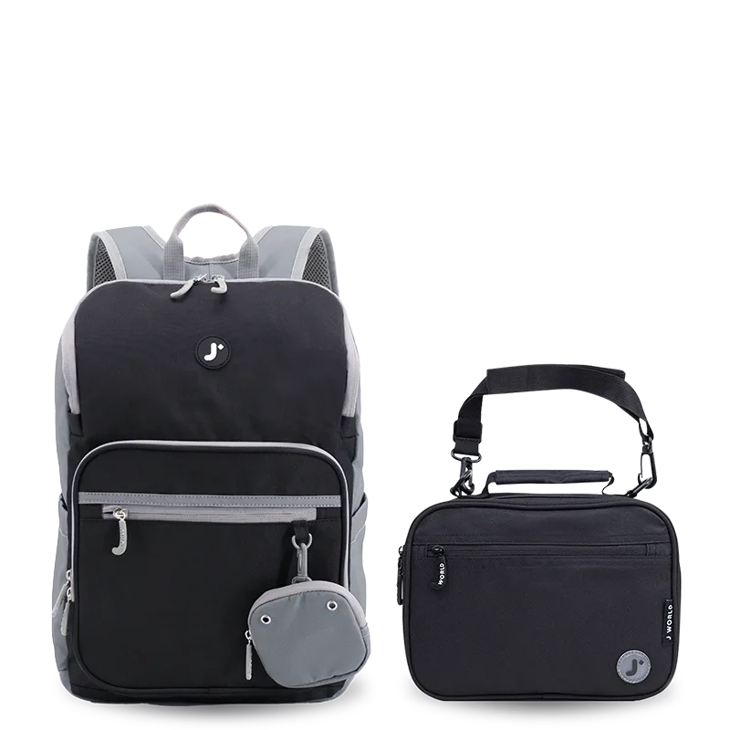 Junior Backpack With Lunch Box For School | Black