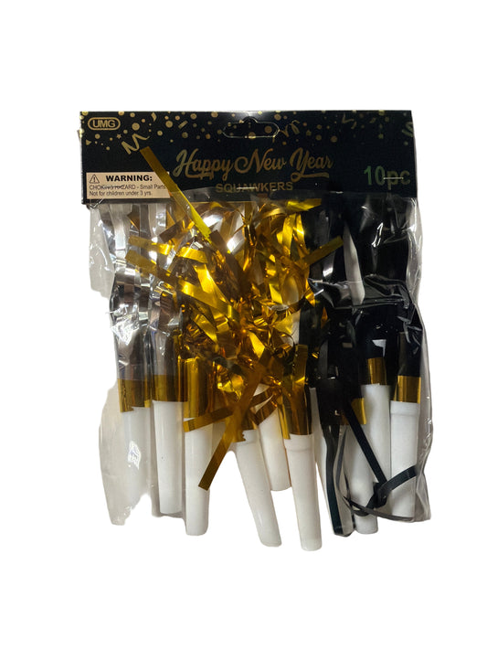 FRINGE BLOWOUT "HAPPY NEW YR" BLK& G