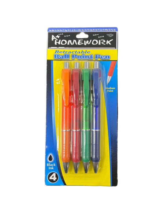4PK RETRACTABLE PENS BLACK INK