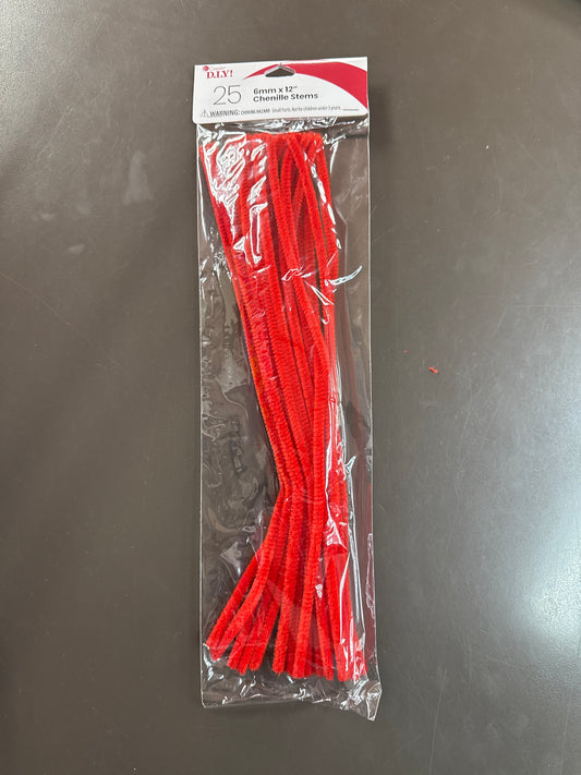 COUSINDIY CHENILLE STEMS 6MMX12" 25/PKG-RED