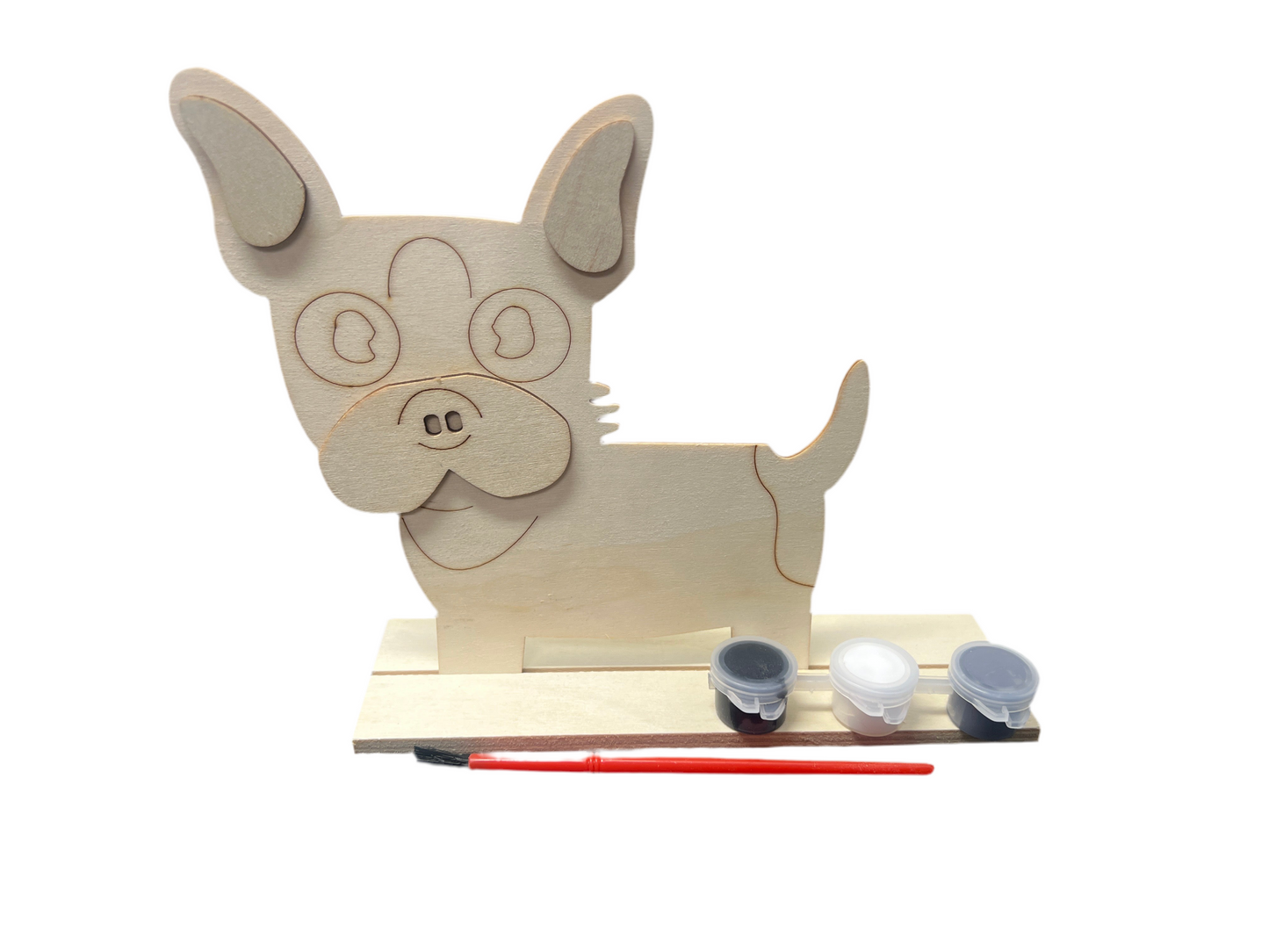 WOODEN DOG PAINT SET DOG SHAPE 3 COLORS 1 BRUSH
