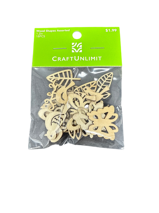 WOOD SHAPES ASSORTED 1.2IN 18 PCS
