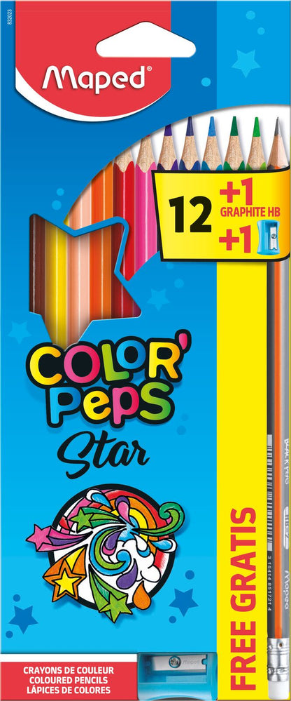 Lápiz Colorear Largo Triangular de 12 C/Sacapunta