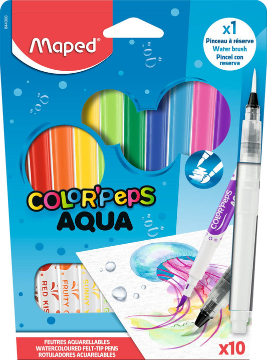 Aqua Felt Pens + Brush X10