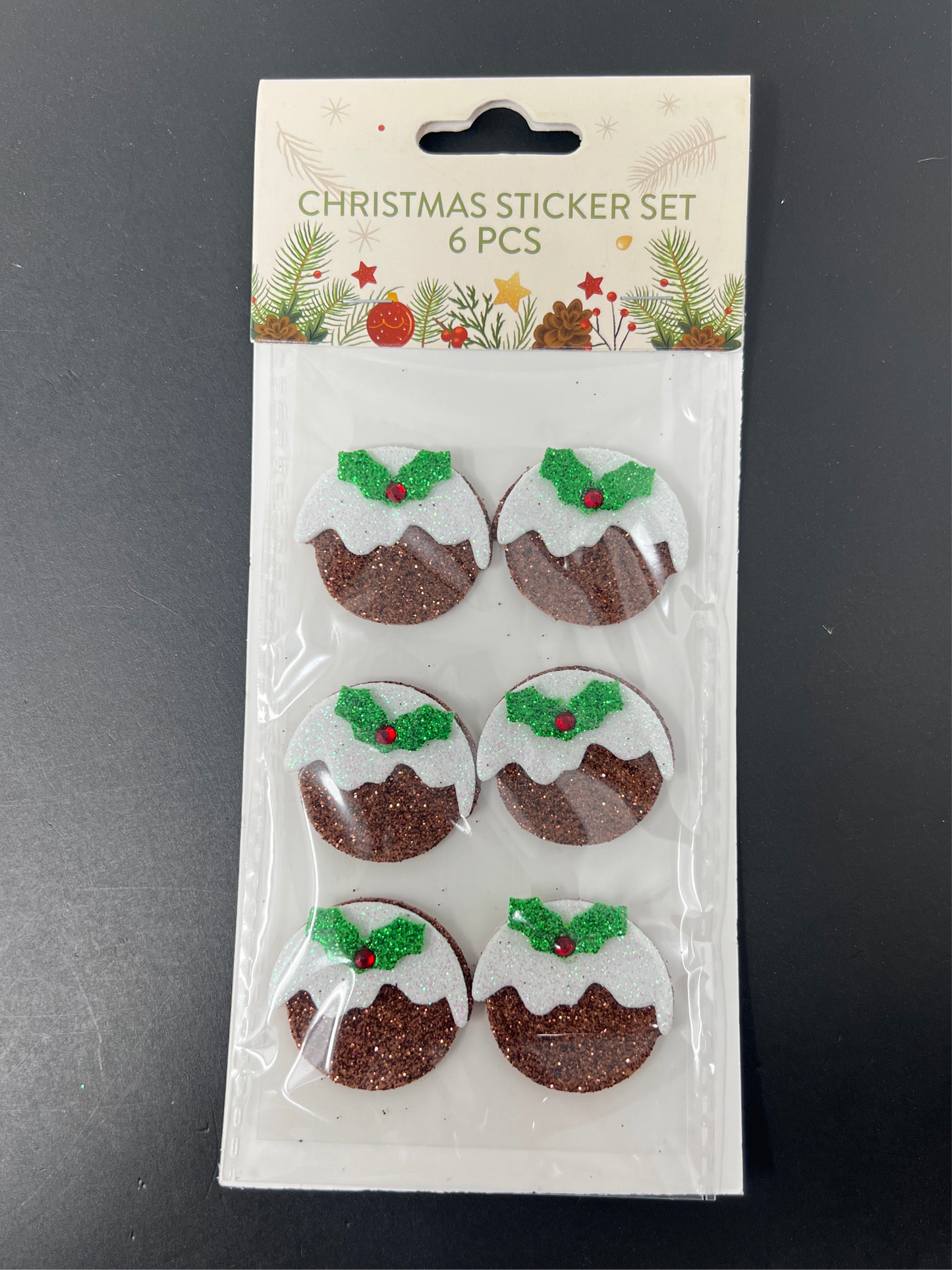 GLITTER EVA CHRISTMAS STICKERS 6PCS