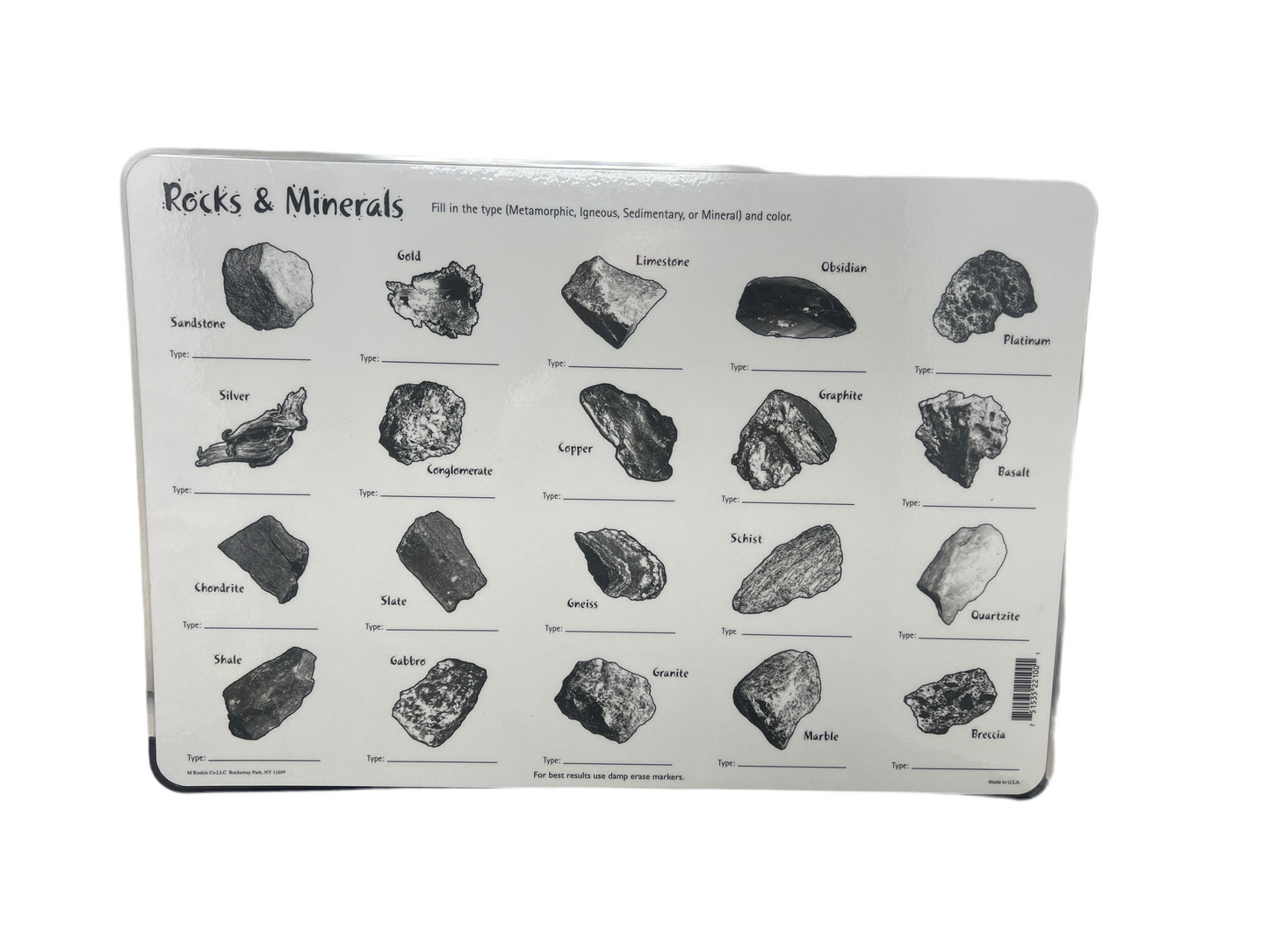 ROCKS AND MINERALS PLACEMAT 17.5''X12''
