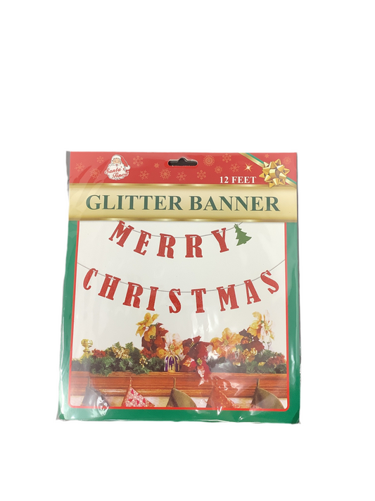 MERRY CHRISTMAS BANNER 12FT GLITTER