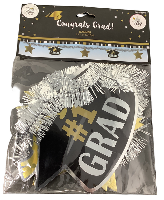 GRADUATION PLASTIC/PAPER METALIC TINSEL BANNER