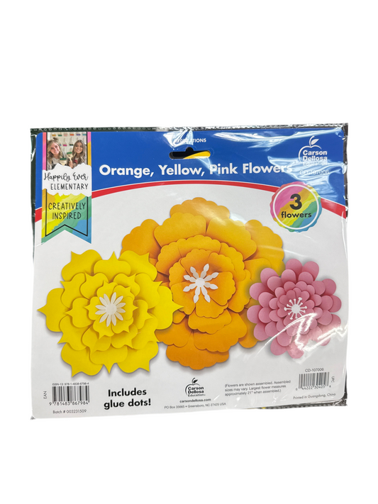 ORANGE, YELLOW, PINK FLOWERS DIMENSIONAL ACCENT