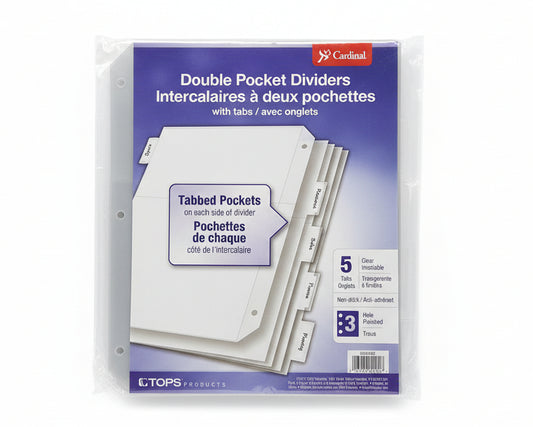 Plastic 2 Pocket Index Dividers | 5 Tab | Clear | Letter