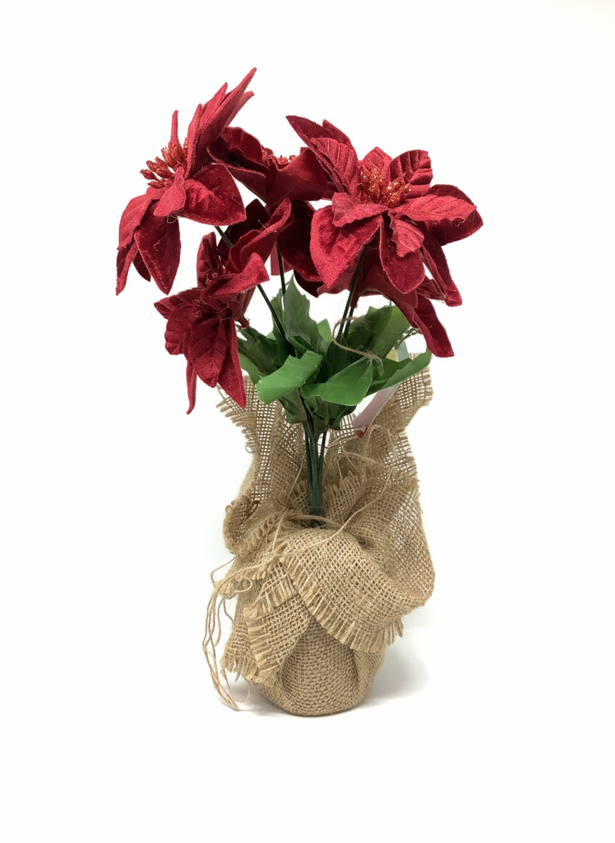 POINSETTIA POT VELVET 13.5IN