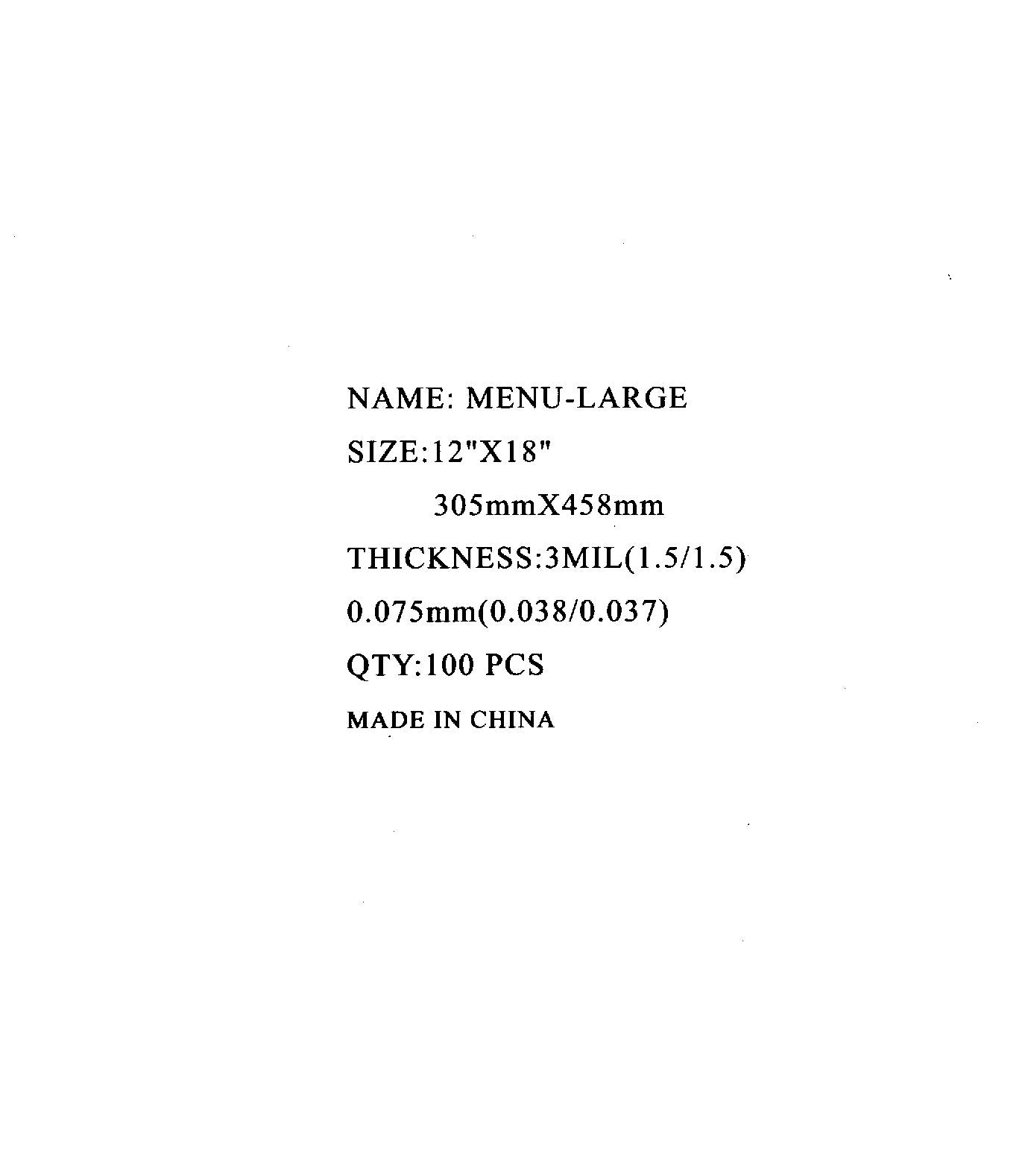 Laminating Pouch 3ml Large Menu