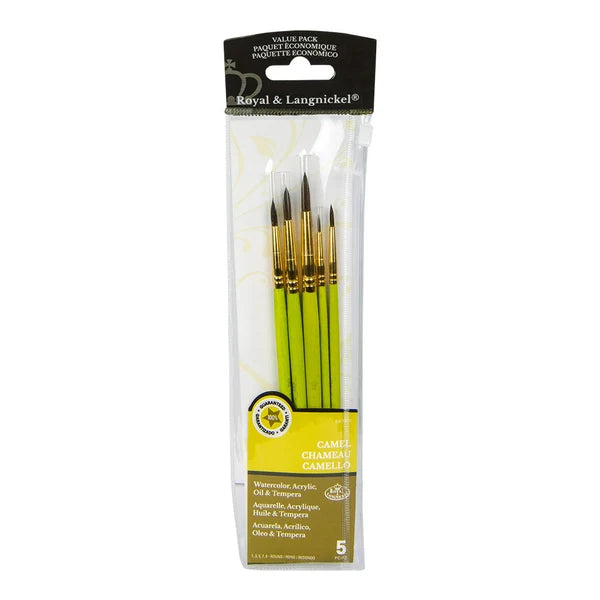 Pinceles #1-3-5-7-9 5pc Camel Hair Round Brush Set