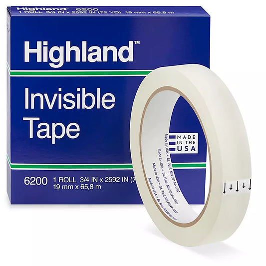HIGHLAND INVISIBLE TAPE 1/2 X 72 YD GDE #6200