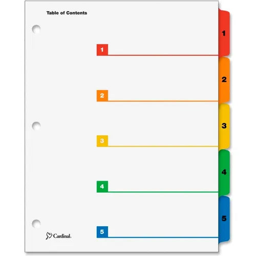 Printable Index Dividers 5 Tab Multicolor