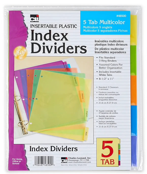 Index Dividers 5 Tab Assorted