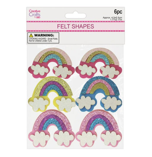 FELT GLITTER RAINBOW 5.5X4.5CM 6PC