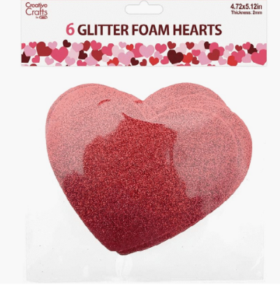 FOAM HEARTS GLITTER 6PC