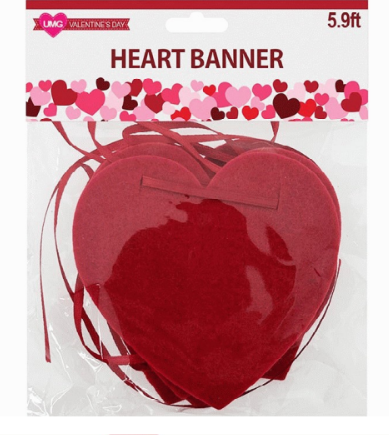 BANNER FELT HEARTS 9PC 3.85INX5.9FT