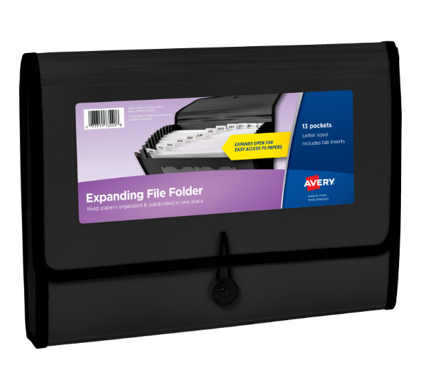 Expanding File Folder Check 13-Pocket Assorted Colors