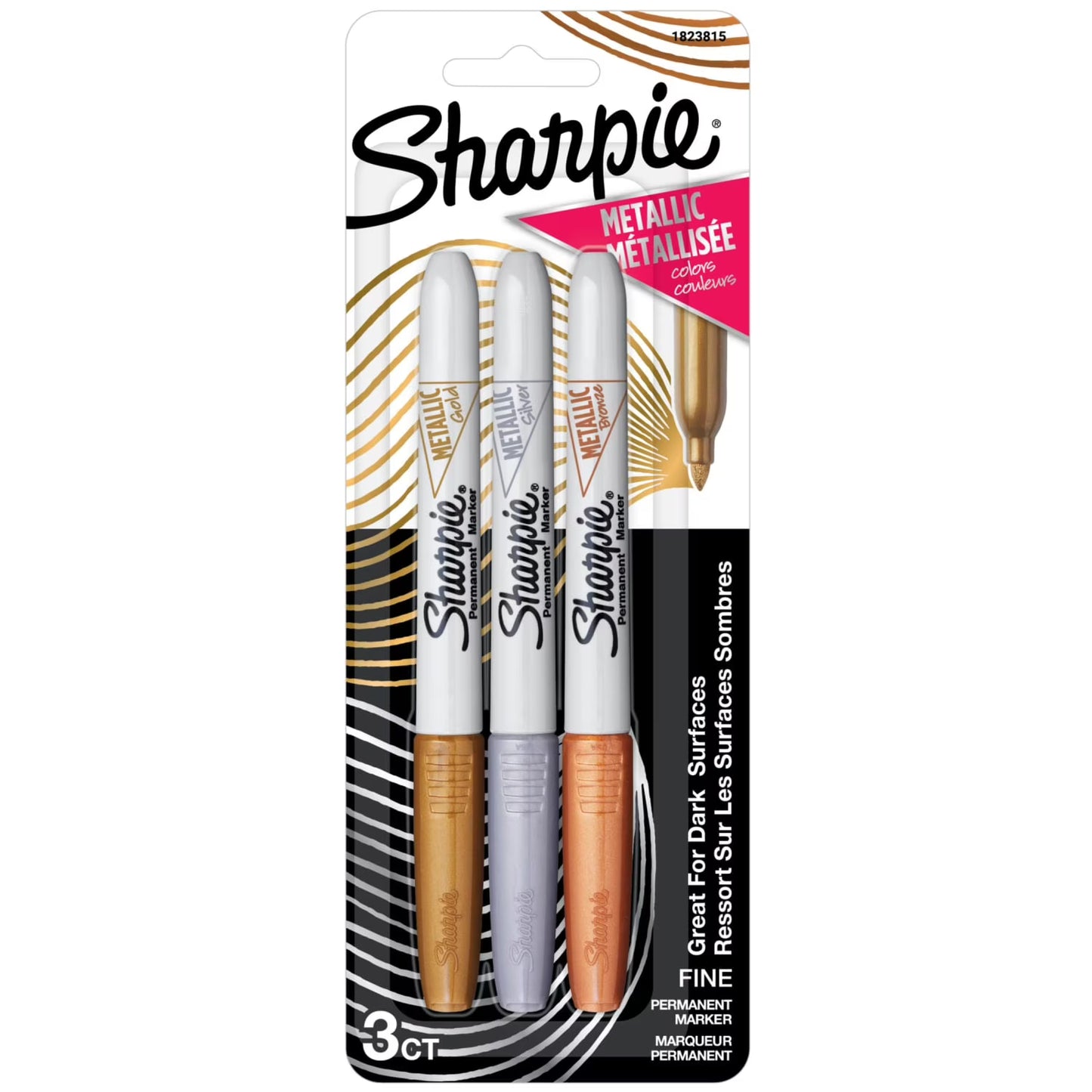 Sharpie Metallic Permanent Markers Fine Point Assorted Color Pkg. 3