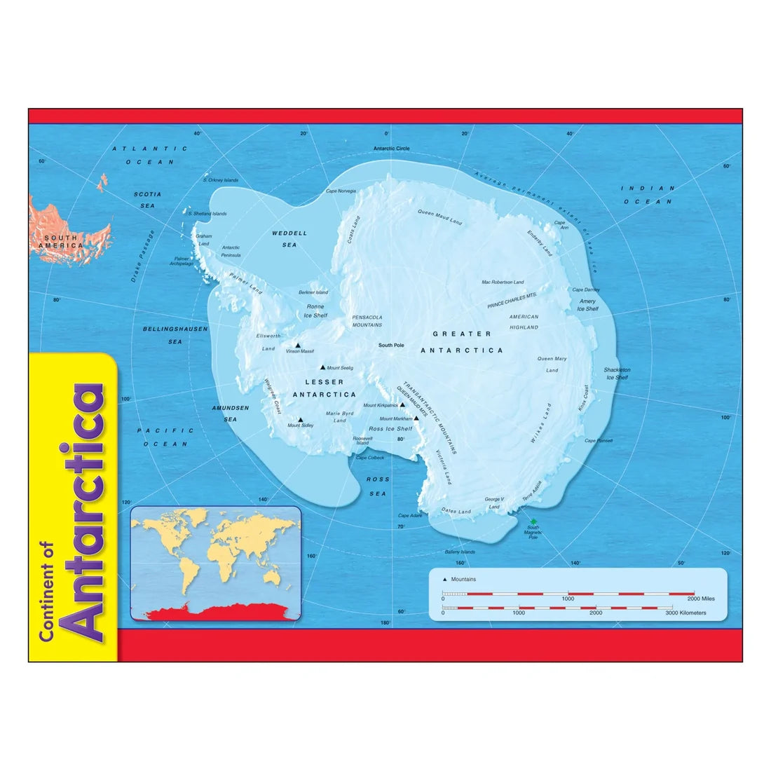 CONTINENT OF ANTARCTICA LEARNING CHART 17X22