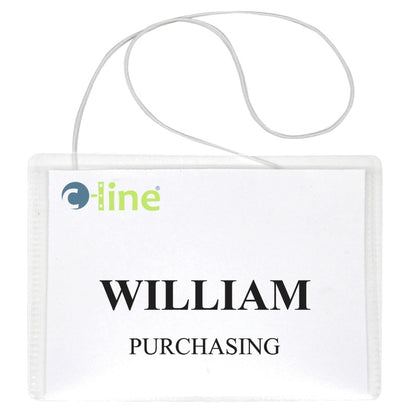 Hanging Style Name Badge Kit w/White Elastic Cord, Sealed with Inserts, 4 x 3, 50/BX