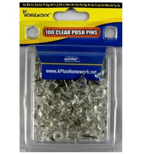 Push Pins - Clear - 100 count - clamshel package.