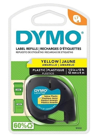 Dymo Letratag Label Maker Tape Cartridge, .5"- 12mm, Black Text on Yellow Label, Count of 4m Roll (Copy)