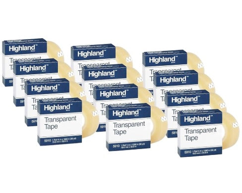 Highland Transparent Tape 5910 3/4" x 36YD Paq. de 12