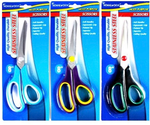 Household Scissors - 8" - Pointed Tip - assorted colors