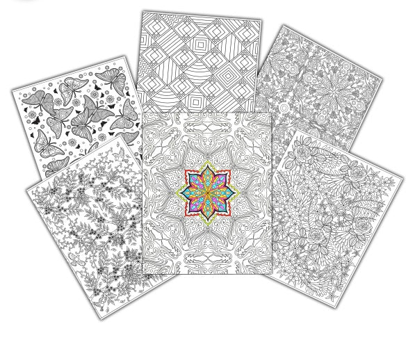 UColor Two-Pocket Coloring Folders, Adult Coloring Pattern, 6/PK