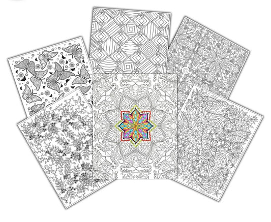 UColor Two-Pocket Coloring Folders, Adult Coloring Pattern, 6/PK