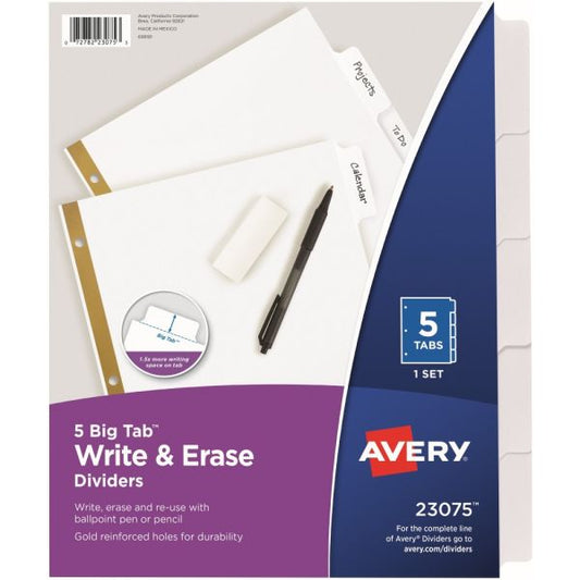 Big Tab Write & Erase Divider White 5 Tab