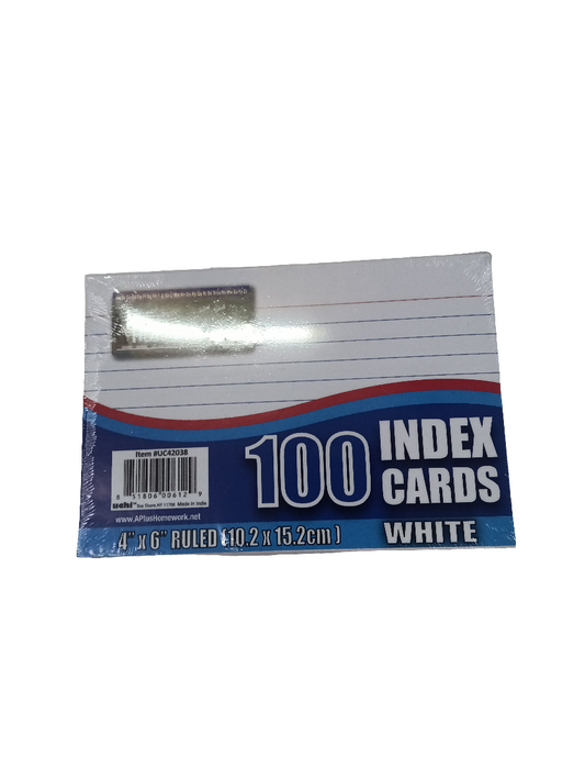 RULED INDEX CARDS WHITE 4" X 6" PQ.100