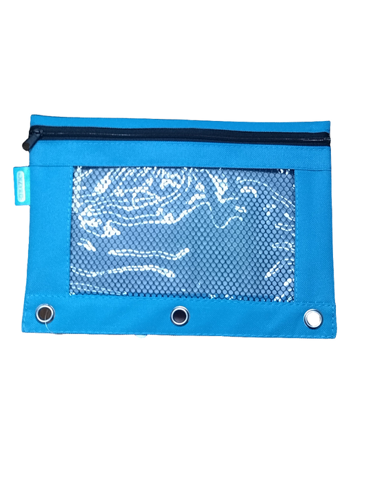 PENCIL POUCH 3-RING PASTEL COLOR W/ MESH WINDOW