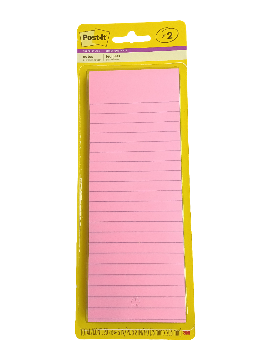 SUPER STICKY LIST NOTE 3" X 8" 2/PADS-PACK